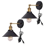Kingmi Dimmable Metal Wall Sconce 2-Pack UL Black Hardwire Industrial Vintage Wall Lamp Fixture Simplicity Arm Swing Wall Lights (Yellow)