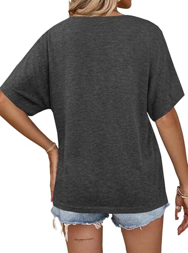 Image of Hilinker Womens Sexy Off The Shoulder Tops Short Batwing Sleeve T Shirt Oversized Casual Tee Charcoal Heather Large