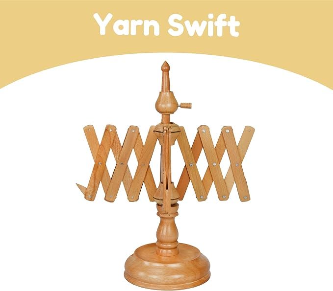 Großer Garnwickler und Swift aus Holz zum Stricken und Häkeln | Handbetriebener, robuster natürlicher Ballwickler | Strickzubehör-Kombination. (Off White), YW-023