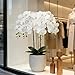 Htmeing 38 Inch Artificial Phalaenopsis Flowers Branches Real Touch (Not Silk) Orchids Flowers for Home Office Wedding Decoration,Pack of 2 (White)