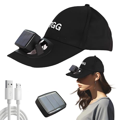 Solar Fan Cap,Baseball Cap with Solar Fan,Two Charging Modes,5-Blade Soft Fan, Long Battery Life,Adjustable Angle,Great Gift for Summer Travel Outdoor Sport(US, Alpha (Alpha), Black) One Size,