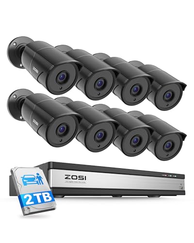 Image of ZOSI 16CH 3K Lite Security Camera System with Audio, AI Human /Vehicle Detection, Night Vision, 8 x 1080P Metal Weatherproof Wired Cameras, 16 Channel Surveillance DVR with 2TB HDD for 24 /7 Recording