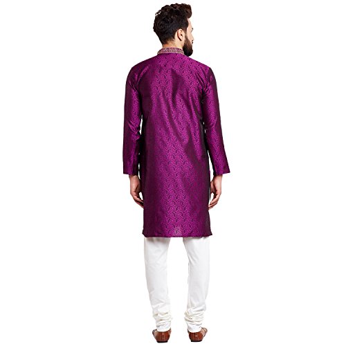 Image of Sojanya (Since 1958 Men's Red Jacquard Silk Kurta & Churidaar Pyjama