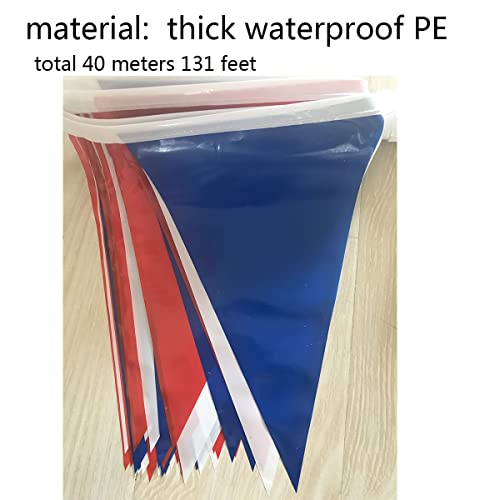 Party Decorations Red White And Blue 40 Meters/131 Feet Triangular Outdoor Waterproof Plastic Pennant Banner, Bunting Flags Events Decoration #TOP2