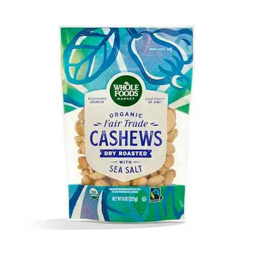 Cashews Dry Roasted Sea Salt Fair Trade Organic 8 Ounce
