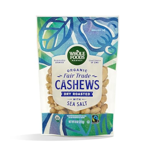 Image of Whole Foods Market, Cashews Dry Roasted Sea Salt Fair Trade Organic 8 Ounce