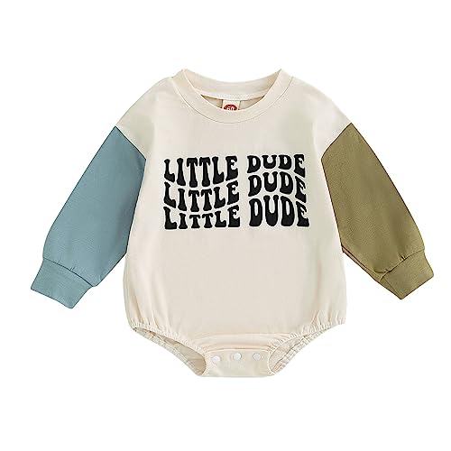 Image of LIOMENGZI Infant Baby Boy Girls Oversized Romper Outfit Color Block Jumpsuit Letter Contrast Onesie Bodysuit Casual Clothes