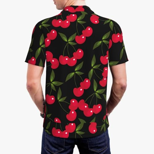 Cherry Mens Golf Shirt Classic Button Short Sleeve Polo Shirts Moisture Wicking Tees4