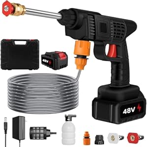 Cordless Portable Pressure Washer 48V Power Washer with Accessories – Rechargeable Jet Wash with Soap Bottle, 5M Hose & Nozzles for Car, Bike, Patio, Garden & Outdoor Cleaning
