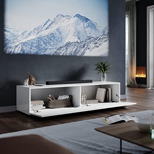 ELEGANT Gloss White Floating TV Unit Cabinet 1400x300x400mm Wall Mounted TV Shelf, Entertainment Center for Living Room, Floor-standing Available