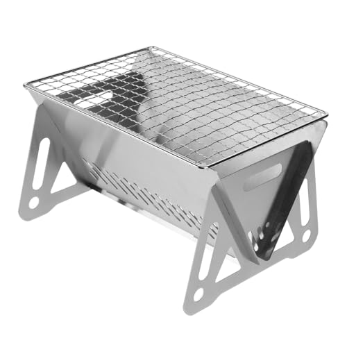 Generisch zusammenklappbarer Grill Kochen Holzkohlegrill Holzkohle-Tischgrill Grills Elektrogrill grill für unterwegs Grillwerkzeug Faltbare Grill Grillrost BBQ-Tool Rostfreier Stahl Silver
