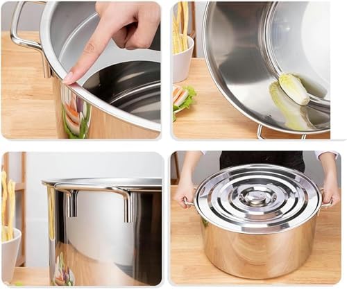 Close-up images showing the construction and finish of the stainless steel stockpot, including the rim and interior.