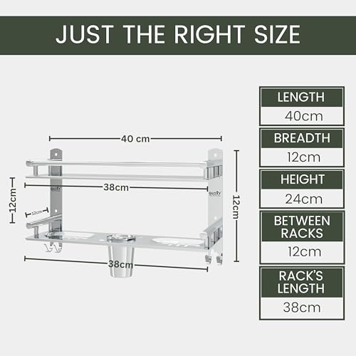 Image of GLOXY Premium Bathroom Stainless Steel Organizer Shelf Rack with Soap Holder & Toothpaste Holder - Multipurpose Bathroom Fittings Accessories Set for Home, Office, Hotels, Restaurants & Hospitals