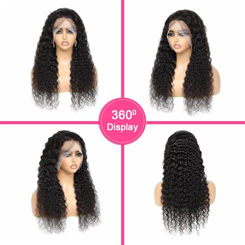 Image of 32 Inch 13x6 Deep Wave Lace Front Wigs Human Hair Wigs 200 Density HD Transparent Deep Curly Water Wave Lace Frontal Wigs Pre Plucked with Baby Hair for Women