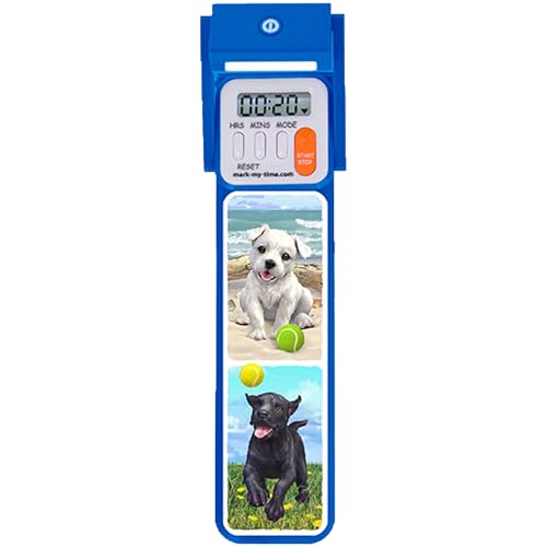 Mark-My-Time Digital Bookmark and LED Book Light - Timer and Bookmark for Kids with LED Book Light, Cool Bookmarks and Reading Incentives, Christmas Gift & Stocking Stuffer - Puppies Playing