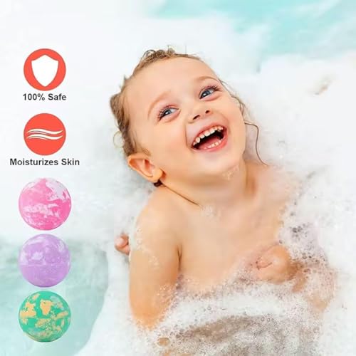 Image of Seychelles Kids Multi color Bubble Bath Bombs, Safe Kids 1+, (100 gm Each), Pack of 12 Bath Bombs, SLS Free, Coconut Based Product (Free From Heavy Metal Residues)