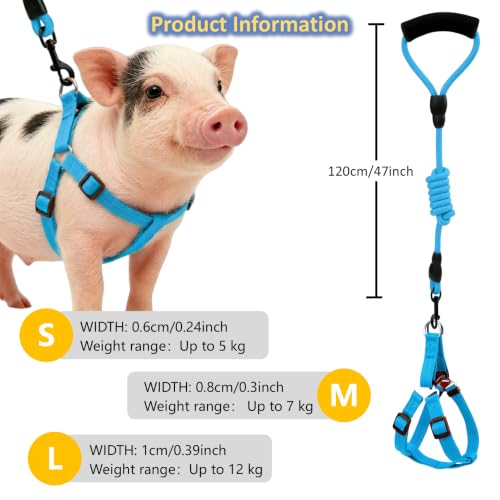 Image of Mini Pig Harness, Adjustable Small Pig Harness with Leash Infinity Style Lead and Soft Foam Handle for Small to Medium Pet Pigs Walking Training Jogging (Blue, L)