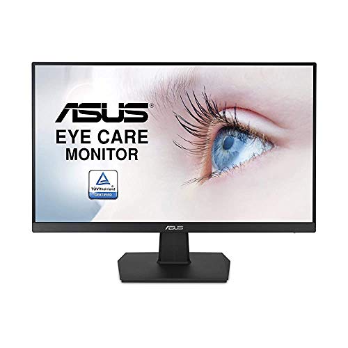 ASUS VA24EHE 23.8 Monitor, 1080P, Full HD, IPS, 75Hz, HDMI D-Sub DVI-D, Adaptive-Sync / FreeSync, VESA wall mountable, Eye Care, Flicker-free and Low Blue Light (Renewed)