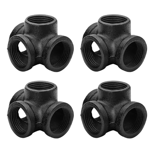 1" Black Pipe Fittings 4-Way Side Outlet Tee Home Expert 10 Pack