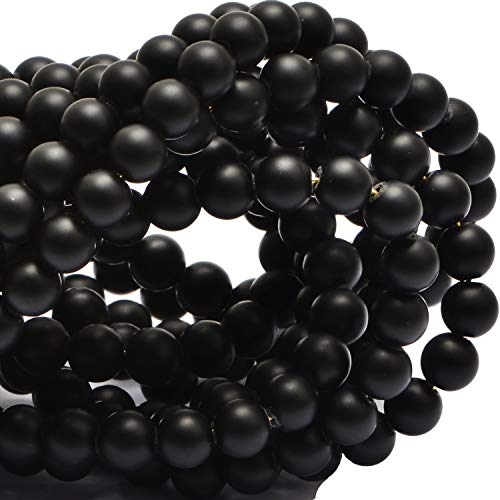 Image of 80Pcs Natural Crystal Beads Stone Gemstone Round Loose Energy Healing Beads with Free Crystal Stretch Cord for Jewelry Making (Matte Onyx, 10mm)