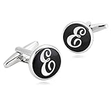 Beydodo 1 Paar Edelstahl Herren Manschettenknöpfe Schwarz Silber Buchstabe E Hochzeit Manschettenknöpfen