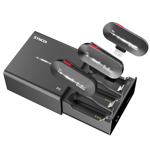 Image of SYNCO P2L Wireless Lavalier Microphone for iPhone, Dual Mic Noise Reduction, Charging Case, Plug Play, 2.4GHz, 45mins Shooting Time