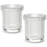 MKOSAB 2 Pack Glass Qtip Holder Dispenser - Bathroom Organizers and Storage, Clear Apothecary Jars Set, Bathroom Essentials Accessories Decor, Vanity Makeup Storage Organizer (Clear)