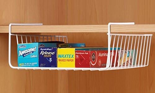 SCS Direct Under Shelf Wire Rack Basket Kitchen Organizer - White - Easy to Install (12" x 12" x 5")