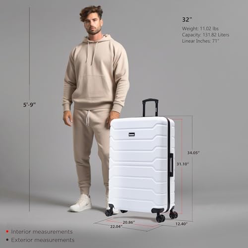 Image of InUSA TREND Luggage with Spinner Wheels | Durable lightweight Hardside Suitcase, Travel Bag with Handle and Trolley | 32-inch Extra-Large Checked luggage | White