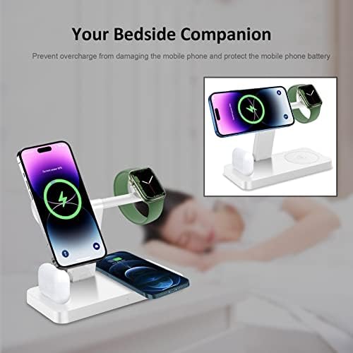 4 in 1 Magnetic Wireless Charger,15W Fast Wireless Charging Station for iPhone 13 14 12,Plus/Pro/Pro Max/Mini,Mag Safe Charger Stand for Apple Watch Ultra/SE,iWatch 8 7 6 5 4 3/Airpods(No AC Adapter)