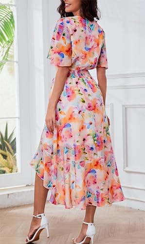 Image of Kormei Womens Short Sleeve Floral Maxi Dress High Low V-Neck Flowy Party Long Dresses