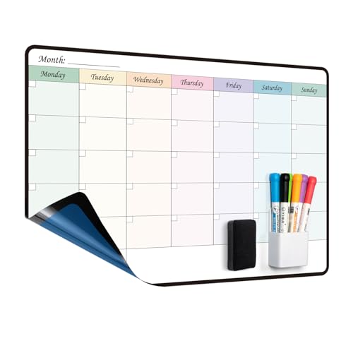 MCCORL Whiteboard Calendar for Fridge and Wall, Weekly/Monthly Planner, Self Adhesive (Stick on Any Smooth Surface) Perfect as Family Chores Chart,Reminder and Memo Board, Dry wipeable
