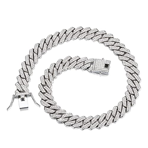 UILZ Mens Cuban Link Chain 18k Gold Silver Miami Cuban Necklace Cuban Chain 18/20/24inch Bling Diamond Iced Out Hip Hop Jewelry for Women