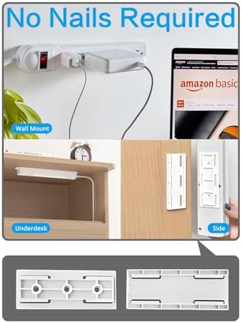 Extension Cord 6 ft with Holder- Long Power Strip Surge Protector, 6 AC Outlet Flat Plug, Wall Mount, Multi Plug Outlet Extender Desk Charging Station for Computer Home Office Dorm Room Essentials — view 6