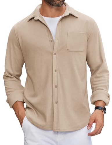 COOFANDY Mens Flannel Shirts Long Sleeve Thermal Button Down Shirts Winter Shirt Jacket Khaki