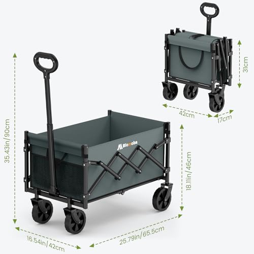 Collapsible Wagon with Wheels, 220 lbs Wagons Carts Foldable Wagon Cart with Flexible Handle, Lightweight Portable Folding Utility Grocery Shopping Cart for Grocery Sports Garden Camping, Gray