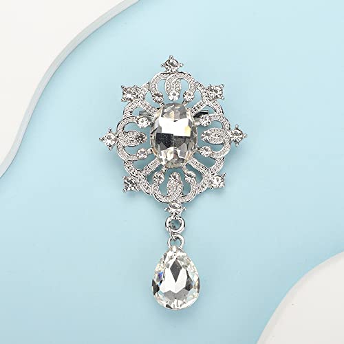 Image of Kercisbeauty Banquet Teardrop Dangle Silver Brooch for Suit Derss Unisex Sparkle Brooches Wedding Prom Special Occasion Jewelry(Silver)
