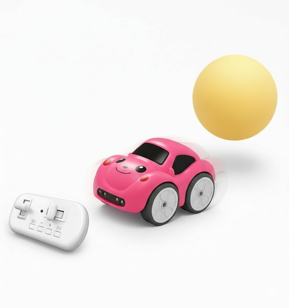 Pihura 2.4GHz RC Cartoon Car for Kids | Auto Follow Track Sensor Mode, Obstacle Avoidance, Music & Lights | Remote Control Toy Car for Best Gift Toddlers Boys Girls (Pink)