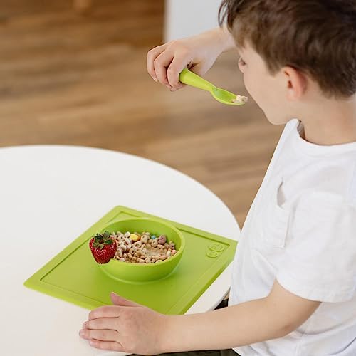 Image of ezpz Happy Bowl - 100% Food Grade Silicone Suction Bowl with Built-in Placemat for Toddlers + Preschoolers Promotes Baby Self-Feeding, Non-Slip, BPA Toxic Free, Microwave Safe - 24months+ (Lime)