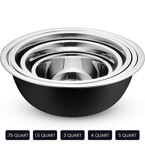 Whysko Stainless Steel Mixing Bowls With Lids Set, 5 Sizes Nesting Mixing Bowls For Your Kitchen Meal Prep, Cooking, Baking, And Food Storage (Black Bowls - With White Lids) #TOP4