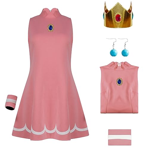 Axvinel Costume de princesse Daisy Rosalina pour femme - Robe de tennis avec couronne et boucles d'oreilles - Tenue d'Halloween pour adulte - Taille XL