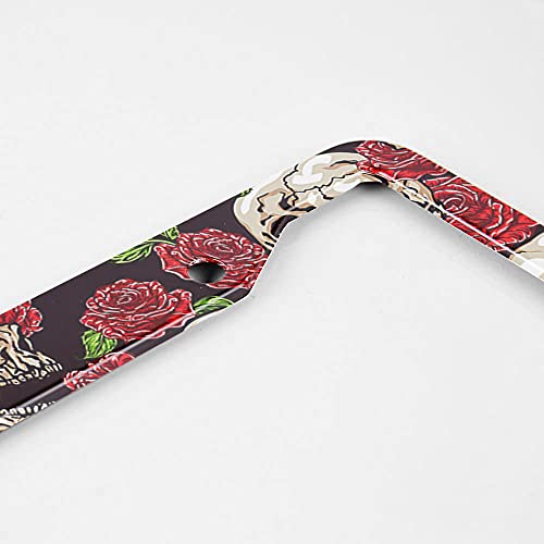 Beabes Rose Flower Skull License Plate Frame Halloween Sugar Skull Car Frames, License Plates Holder， Red License Plate Cover Aluminum Metal Frames For Women Men Auto Decoration #TOP2