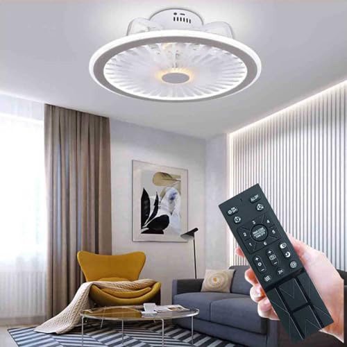 Ccarzzi Ventilador de techo con iluminación y mando a distancia, 6 niveles de viento, 3 colores claros, temporizador, moderna lámpara de techo con ventilador para dormitorio, salón, comedor