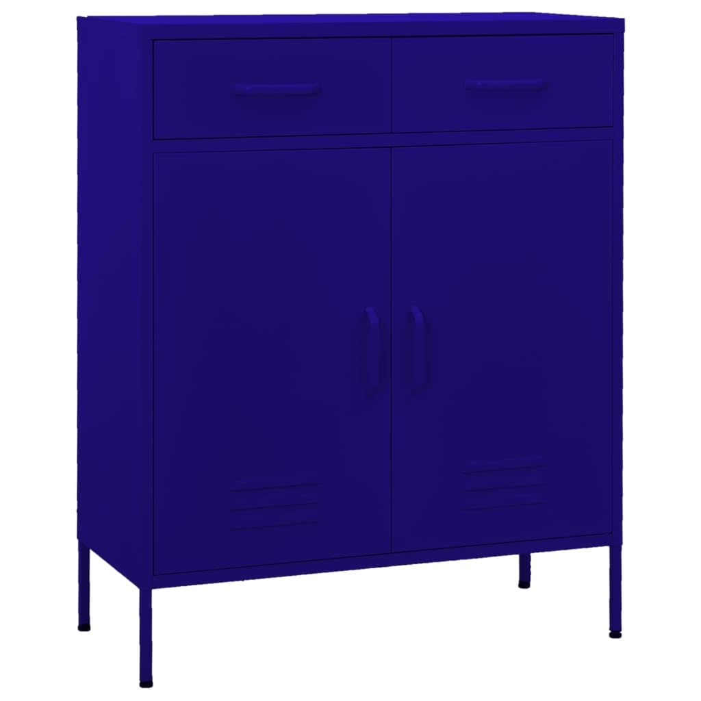 Armario de almacenamiento azul marino de acero 80 x 35 x 101,5 cm con 2 puertas, 2 cajones, se puede cerrar para el hogar, oficina, garaje, taller, sótano para almacenamiento seguro y