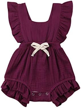 Infant Newborn Baby Girl Romper Ruffle Bowknot Bodysuit Jumpsuit Outfit Clothes Summer Dark Purple/12-18M