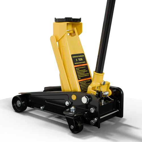 Yaciente 3 Ton Floor Jack Heavy Duty Steel Car Jack with Single Piston Rapid Lift 3 to 18 Lifting Range Low Profile Hydraulic Jack for Cars Trucks SUVs Safety Yellow