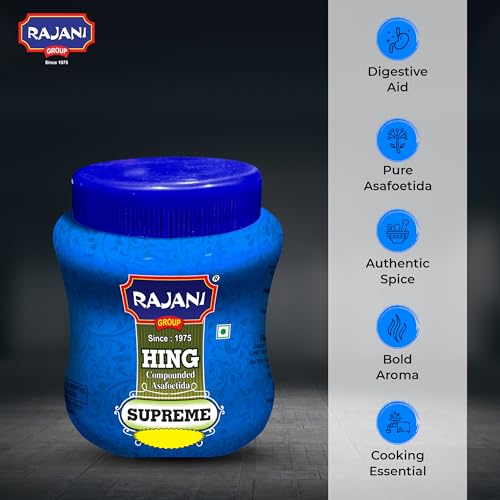 Image of Rajani Supreme Hing Powder 50g | Pure & Strong Asafoetida | Natural Indian Spice | Enhances Taste & Aroma | Ready to Use Masala for Tadka, Dals, Curries | Hygienically Packed | No Preservatives