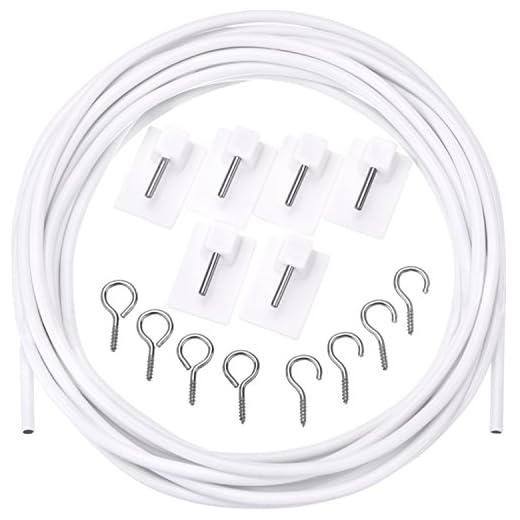 Shappy Curtain Wire with Self-adhesive Hooks, Hooks and Eyes for Net Curtain Rod (3 Meters, 4 Pairs)