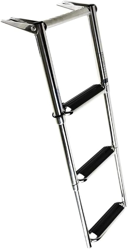 MARINE CITY 304 Stainless Steel 3-Step Telescopic Drop Ladder with Extra Wide Curved Steps and Gangplank for Marines, Boats, and Yachts