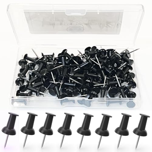 NEDBLUE Black Push Pins - 120 Drawing Pins with Storage Box, Thumb Tacks for Cork, Notice and Bulletin Boards - Map Pins